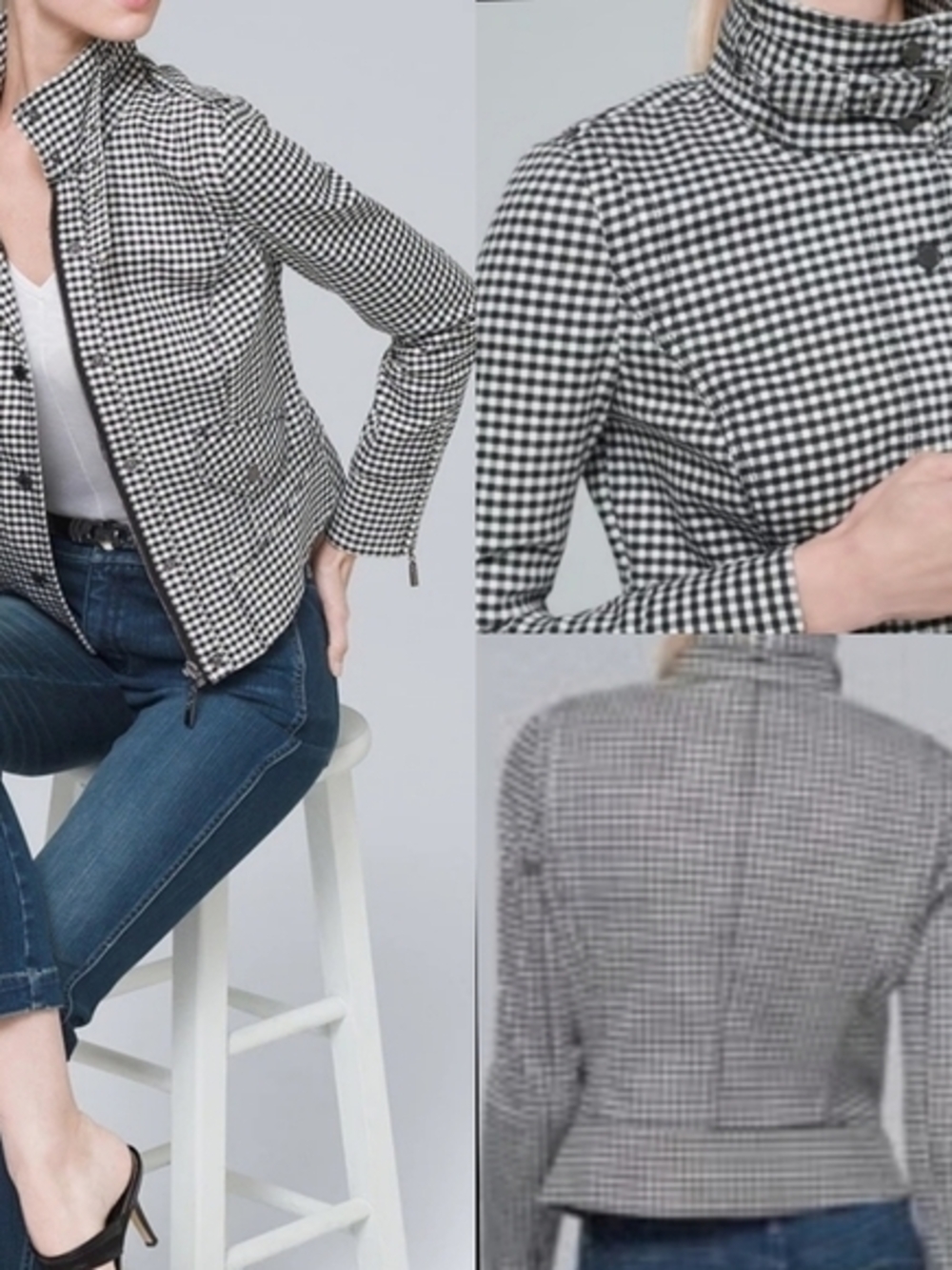 White House Black Market Gingham Zip Moto Jacket - Picture 2 of 7